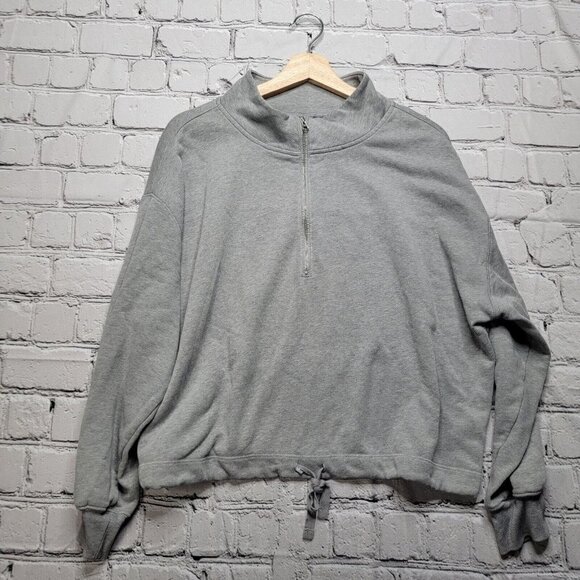 Old Navy Half Zip Oversized Gray Pullover Drawstring Hem Size M - Picture 1 of 12